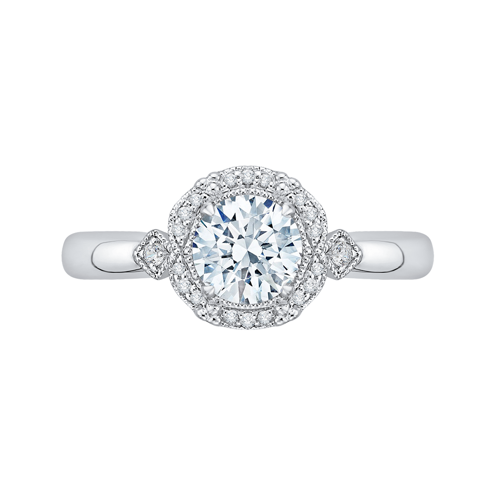 Round Diamond Cathedral Style Engagement Ring in 14K White Gold (Semi-Mount)