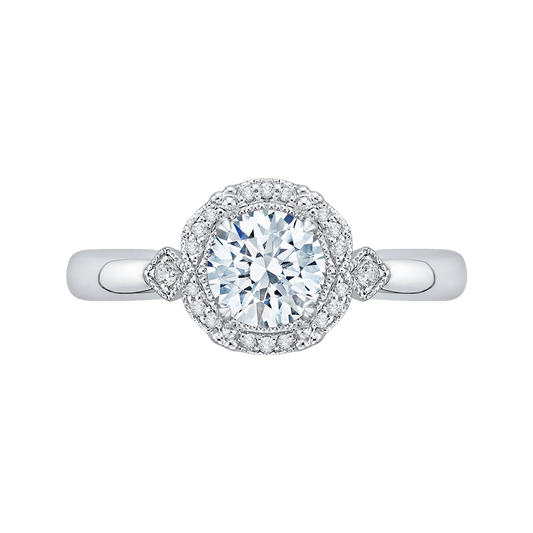 Round Diamond Cathedral Style Engagement Ring in 14K White Gold (Semi-Mount)