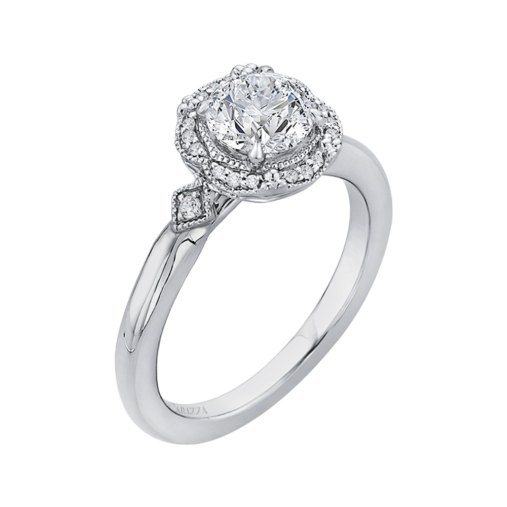 Round Diamond Cathedral Style Engagement Ring in 14K White Gold (Semi-Mount)