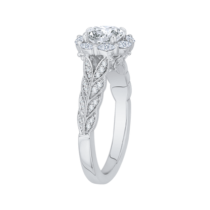 Round Diamond Floral Halo Engagement Ring in 14K White Gold (Semi-Mount)