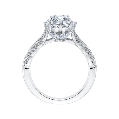 Round Diamond Floral Halo Engagement Ring in 14K White Gold (Semi-Mount)