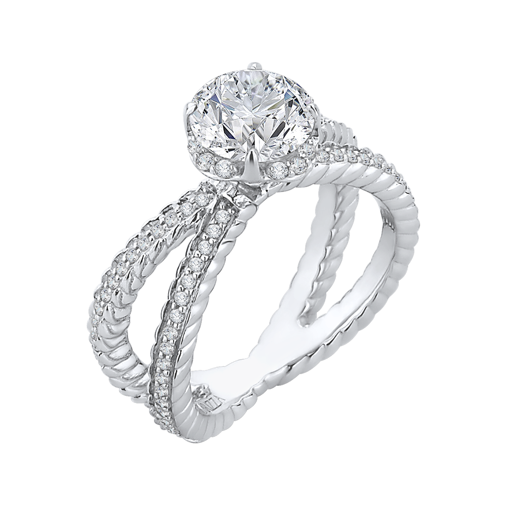 Round Diamond Engagement Ring with Crossover Shank in 14K White Gold (Semi-Mount)