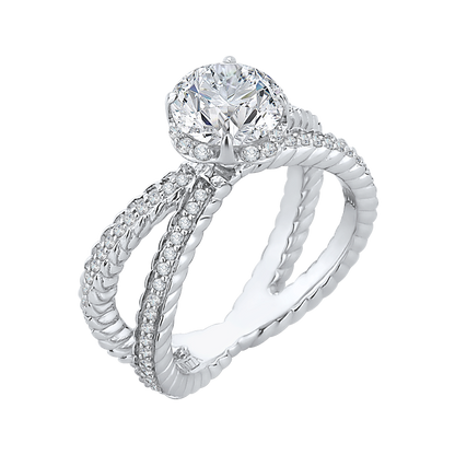 Round Diamond Engagement Ring with Crossover Shank in 14K White Gold (Semi-Mount)