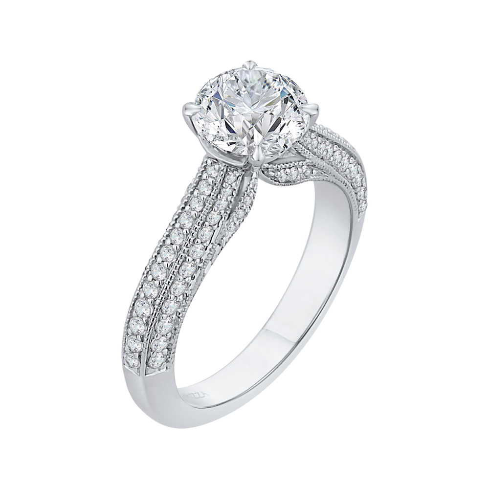 Round Diamond Cathedral Style Engagement Ring in 14K White Gold (Semi-Mount)