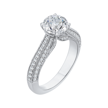 Round Diamond Cathedral Style Engagement Ring in 14K White Gold (Semi-Mount)