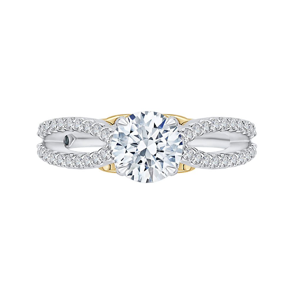 Split Shank Round Diamond Engagement Ring in 14K Two Tone Gold (Semi-Mount)