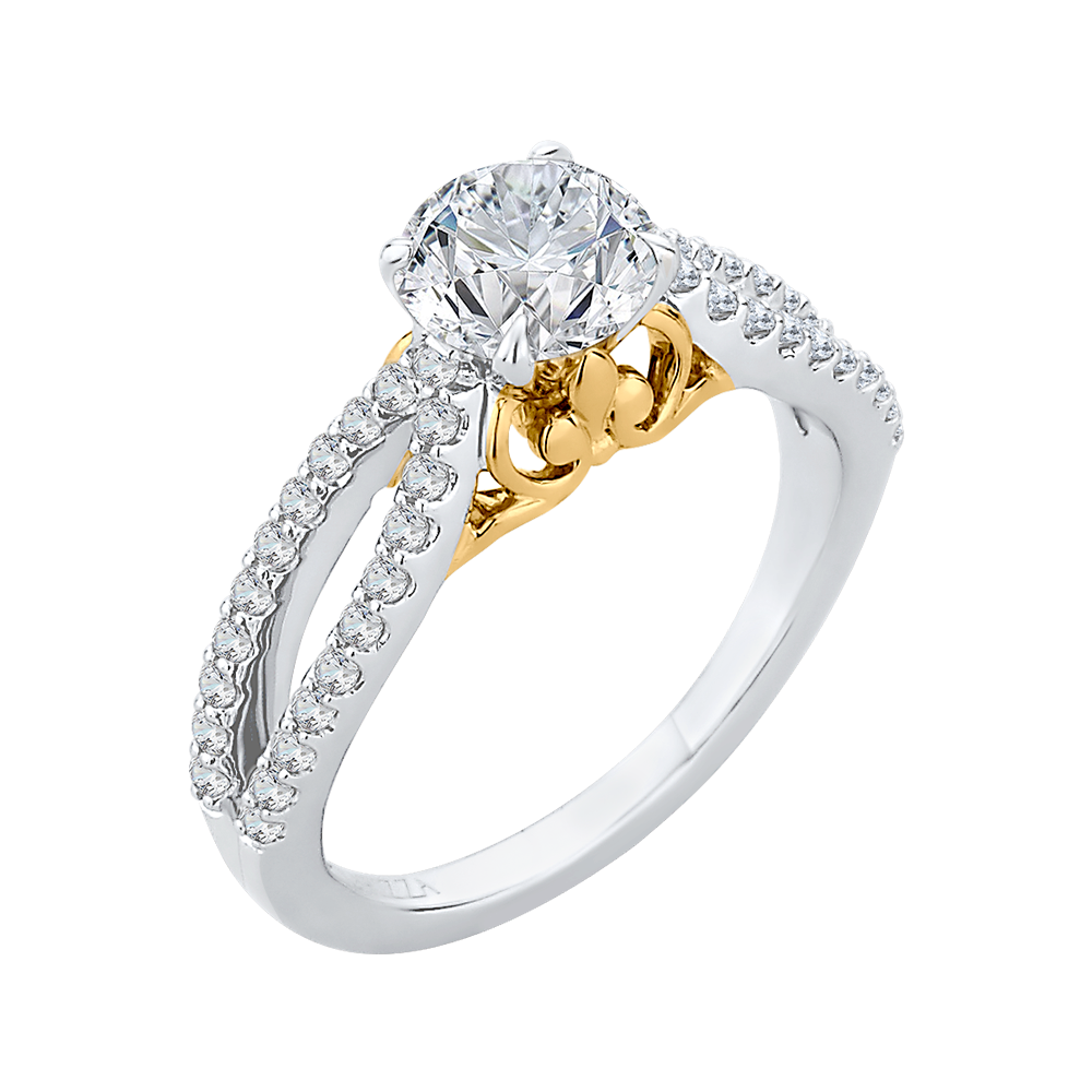 Split Shank Round Diamond Engagement Ring in 14K Two Tone Gold (Semi-Mount)