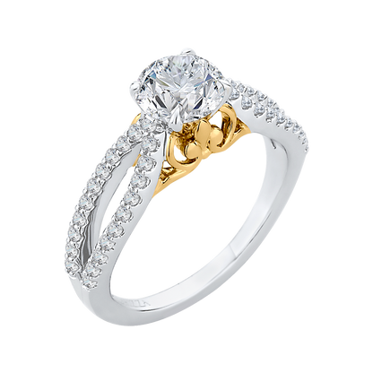 Split Shank Round Diamond Engagement Ring in 14K Two Tone Gold (Semi-Mount)