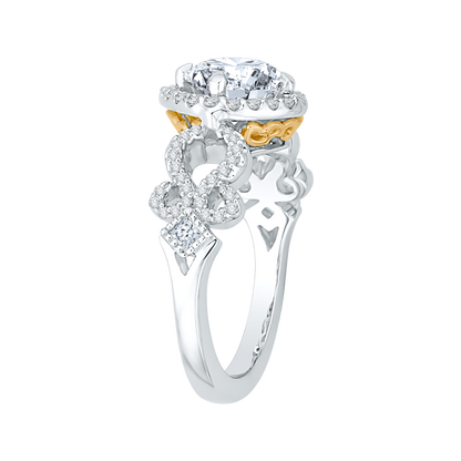 Split Shank Round Diamond Halo Engagement Ring in 14K Two Tone Gold (Semi-Mount)