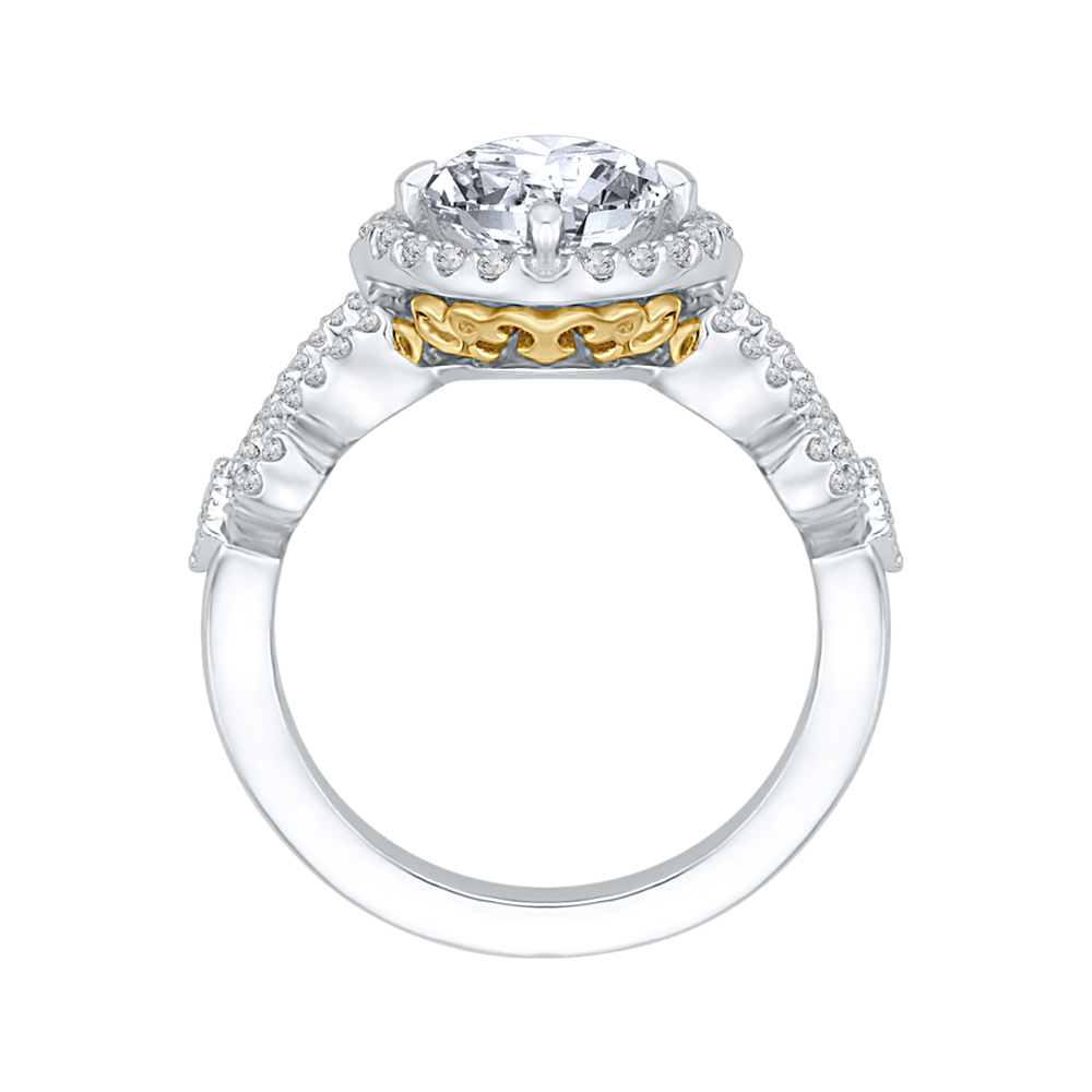 Split Shank Round Diamond Halo Engagement Ring in 14K Two Tone Gold (Semi-Mount)