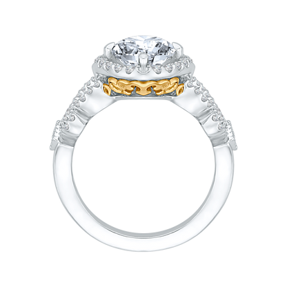 Split Shank Round Diamond Halo Engagement Ring in 14K Two Tone Gold (Semi-Mount)