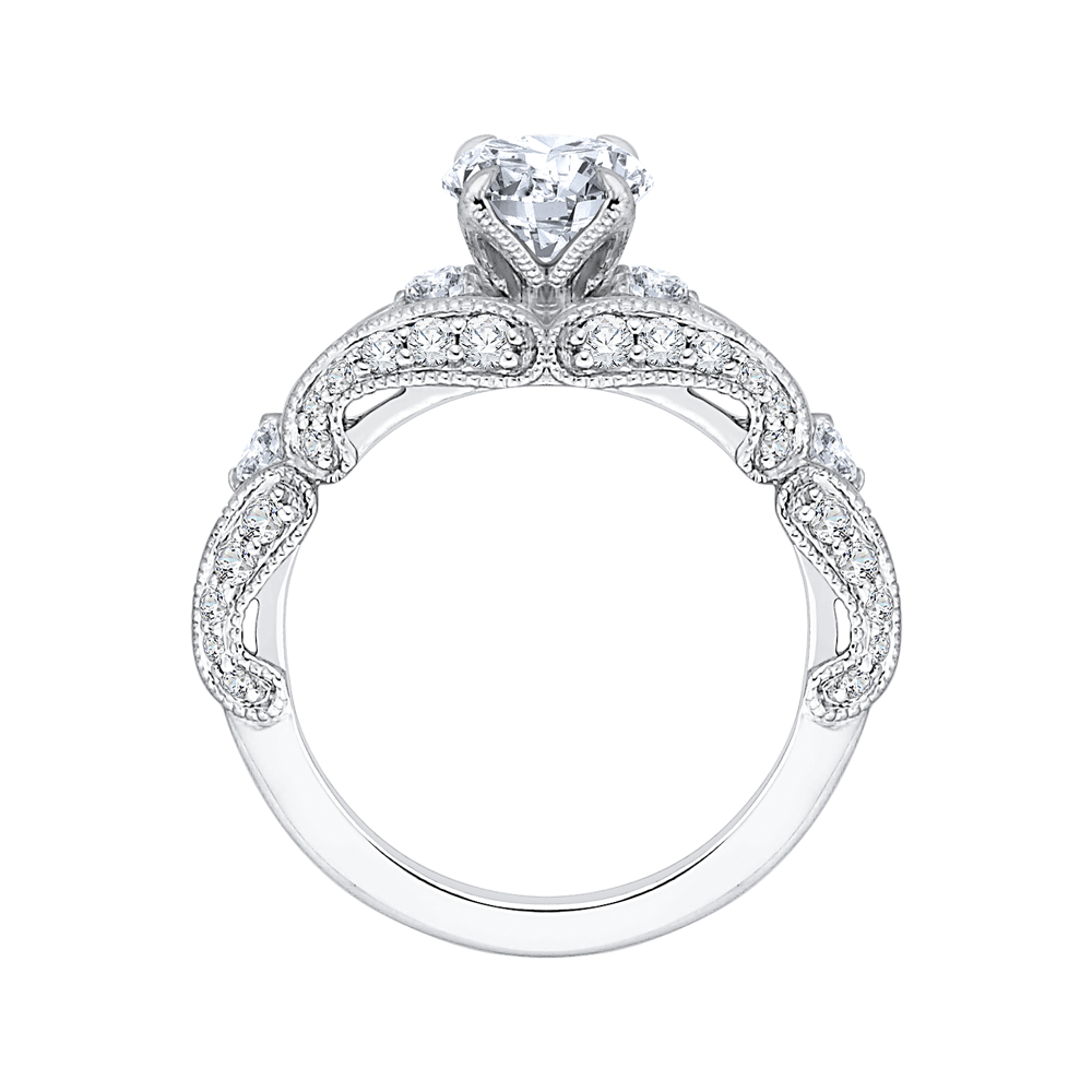 Split Shank Round Diamond Vintage Engagement Ring in 14K White Gold (Semi-Mount)