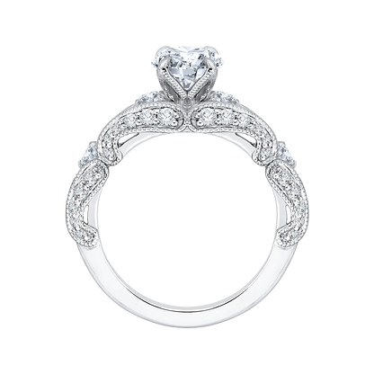 Split Shank Round Diamond Vintage Engagement Ring in 14K White Gold (Semi-Mount)