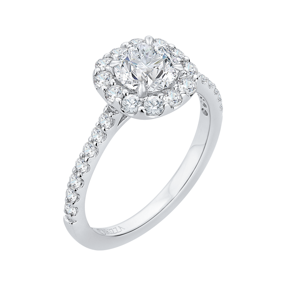 Round Diamond Halo Engagement Ring In 14K White Gold (Semi-Mount)