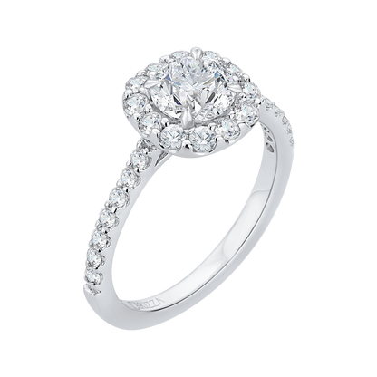 Round Diamond Halo Engagement Ring In 14K White Gold (Semi-Mount)