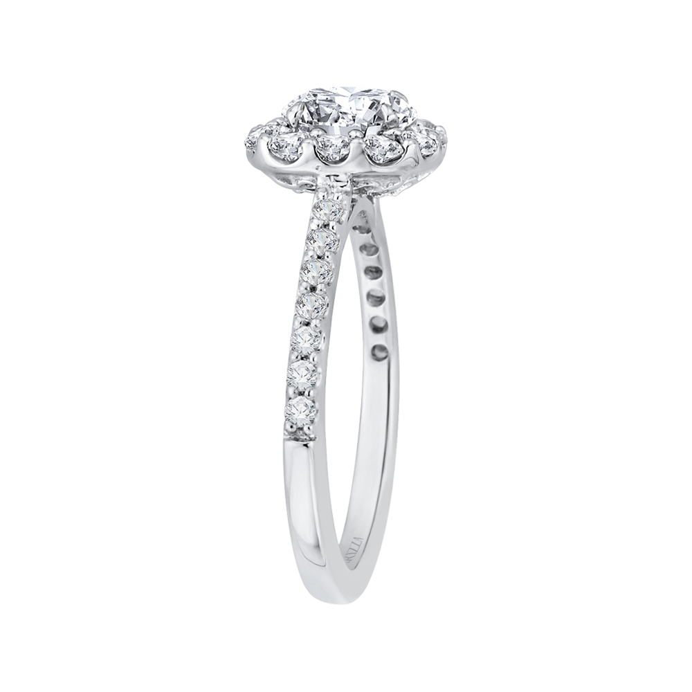 Round Diamond Halo Engagement Ring In 14K White Gold (Semi-Mount)