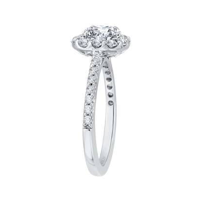 Round Diamond Halo Engagement Ring In 14K White Gold (Semi-Mount)