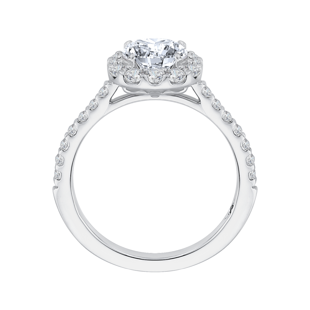 Round Diamond Halo Engagement Ring In 14K White Gold (Semi-Mount)