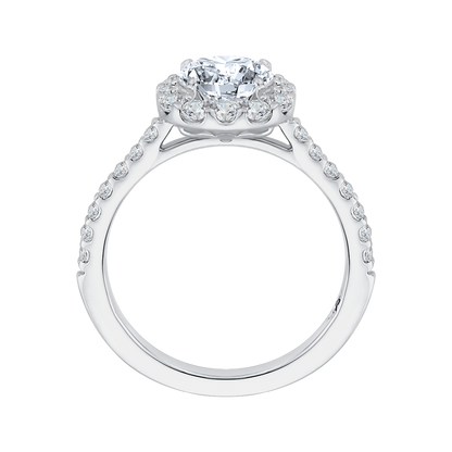 Round Diamond Halo Engagement Ring In 14K White Gold (Semi-Mount)