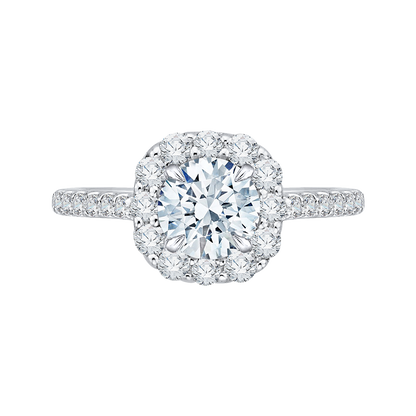 Round Diamond Halo Engagement Ring In 14K White Gold (Semi-Mount)