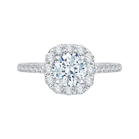 Round Diamond Halo Engagement Ring In 14K White Gold (Semi-Mount)