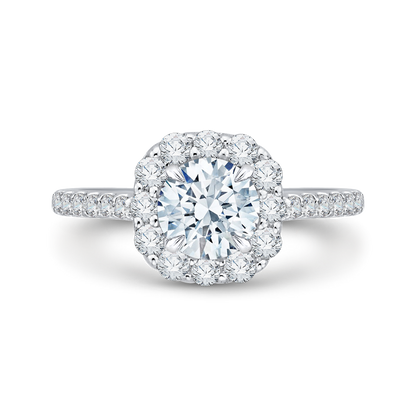 Round Diamond Halo Engagement Ring in 14K White Gold (Semi-Mount)