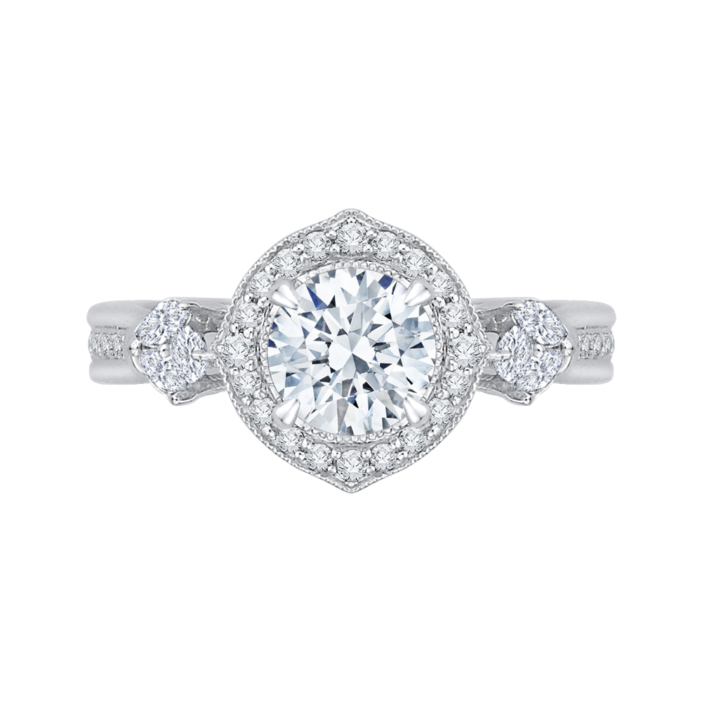 Round Diamond Floral Halo Engagement Ring in 14K White Gold (Semi-Mount)