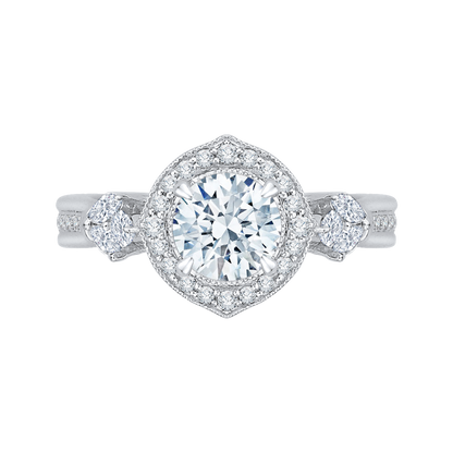 Round Diamond Floral Halo Engagement Ring in 14K White Gold (Semi-Mount)