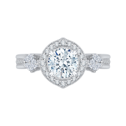 Round Diamond Floral Halo Engagement Ring in 14K White Gold (Semi-Mount)