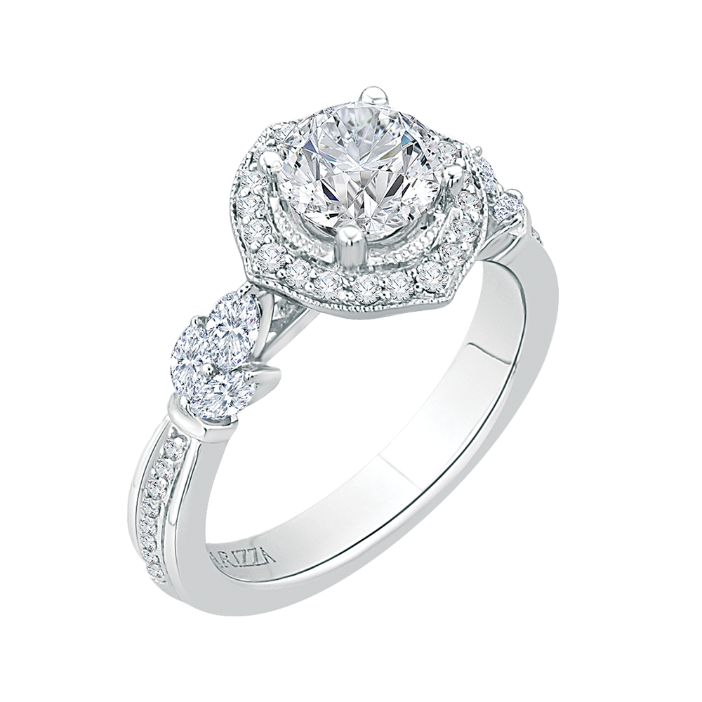 Round Diamond Floral Halo Engagement Ring in 14K White Gold (Semi-Mount)