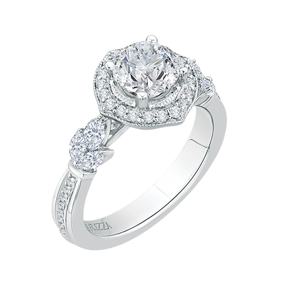 Round Diamond Floral Halo Engagement Ring in 14K White Gold (Semi-Mount)