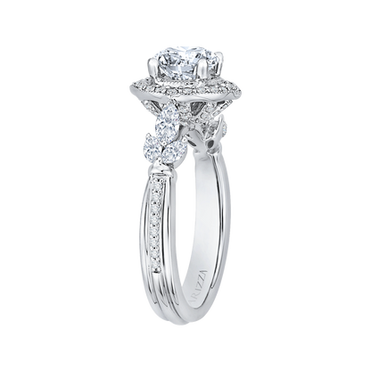 Round Diamond Floral Halo Engagement Ring in 14K White Gold (Semi-Mount)