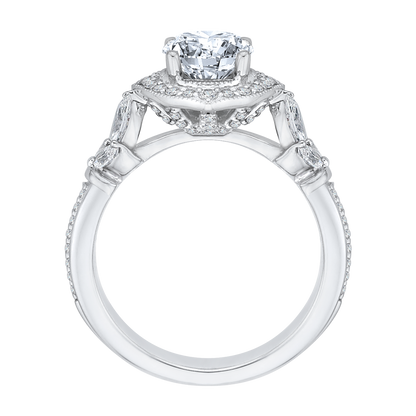 Round Diamond Floral Halo Engagement Ring in 14K White Gold (Semi-Mount)