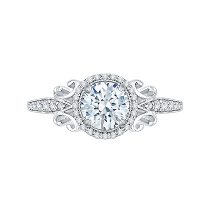 Round Diamond Halo Engagement Ring in 14K White Gold (Semi-Mount)