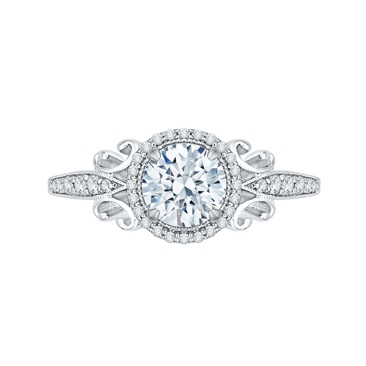 Round Diamond Halo Engagement Ring in 14K White Gold (Semi-Mount)