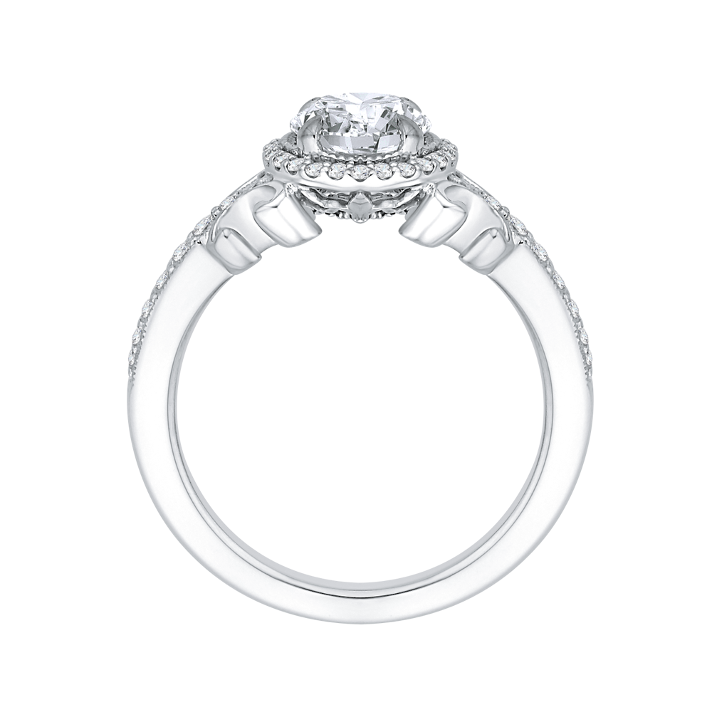 Round Diamond Halo Engagement Ring in 14K White Gold (Semi-Mount)