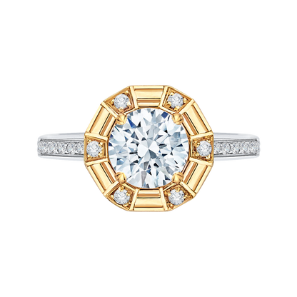 Round Diamond Cathedral Style Engagement Ring in 14K Two Tone Gold (Semi-Mount)