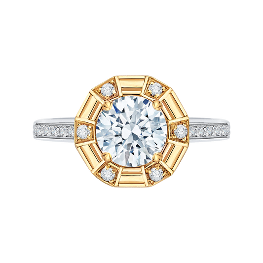 Round Diamond Cathedral Style Engagement Ring in 14K Two Tone Gold (Semi-Mount)