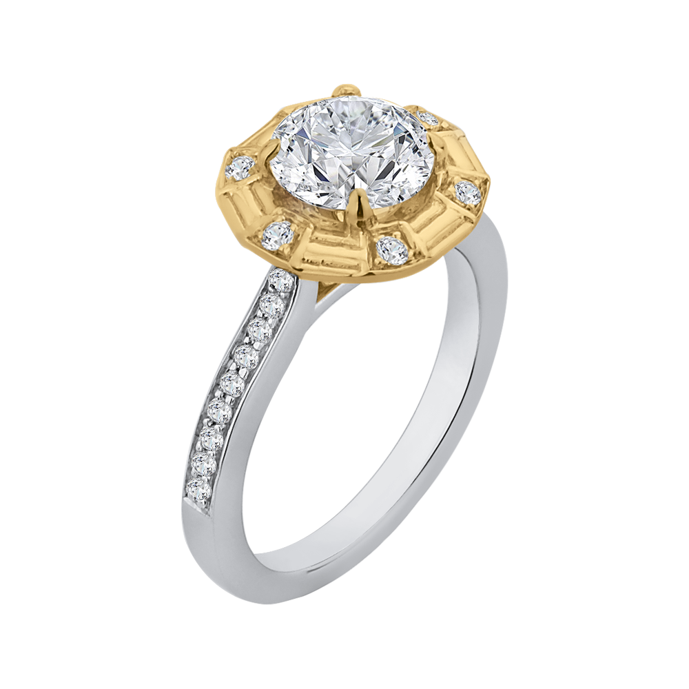 Round Diamond Cathedral Style Engagement Ring in 14K Two Tone Gold (Semi-Mount)