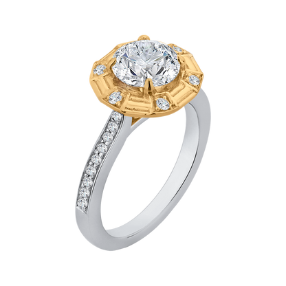 Round Diamond Cathedral Style Engagement Ring in 14K Two Tone Gold (Semi-Mount)