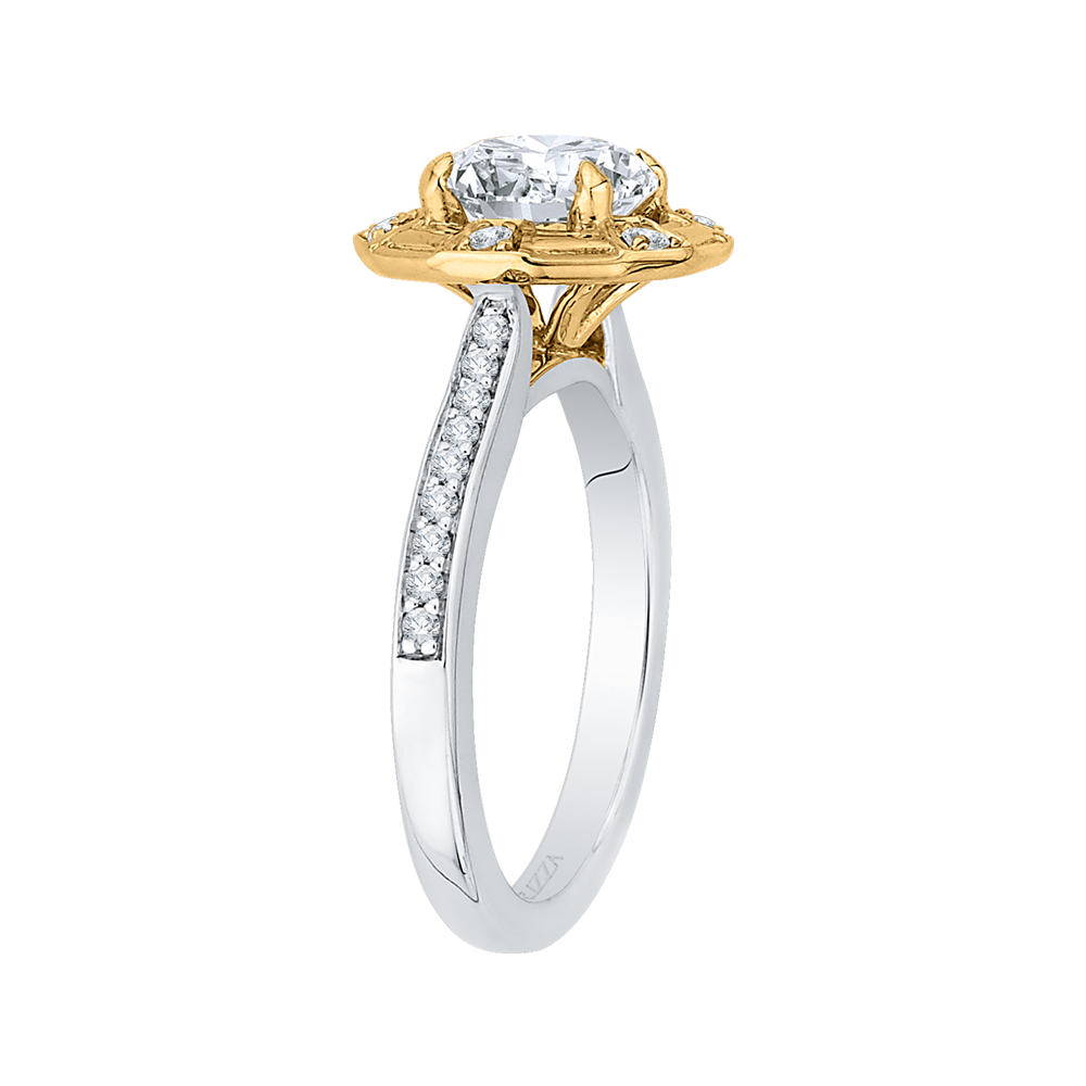 Round Diamond Cathedral Style Engagement Ring in 14K Two Tone Gold (Semi-Mount)