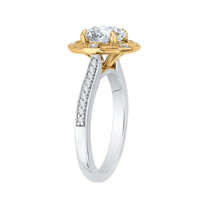 Round Diamond Cathedral Style Engagement Ring in 14K Two Tone Gold (Semi-Mount)