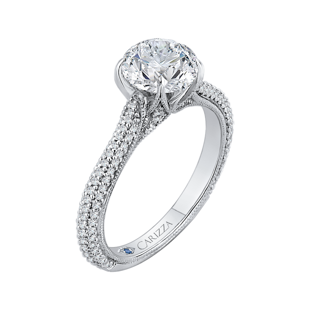 Round Diamond Cathedral Style Engagement Ring in 14K White Gold (Semi-Mount)