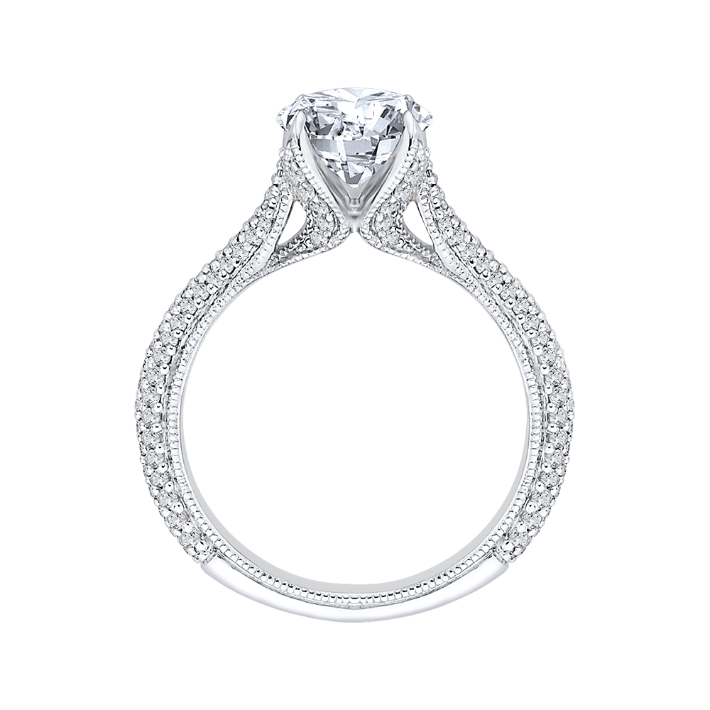 Round Diamond Cathedral Style Engagement Ring in 14K White Gold (Semi-Mount)