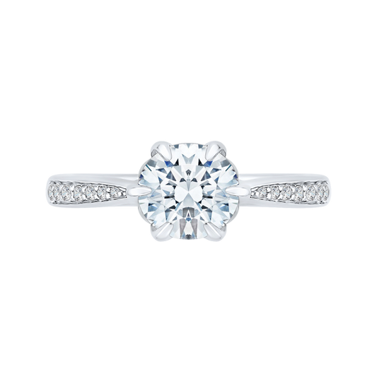 Round Diamond Floral Engagement Ring in 14K White Gold (Semi-Mount)