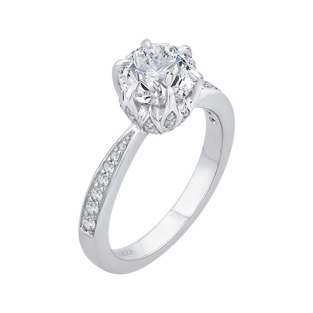 Round Diamond Floral Engagement Ring in 14K White Gold (Semi-Mount)