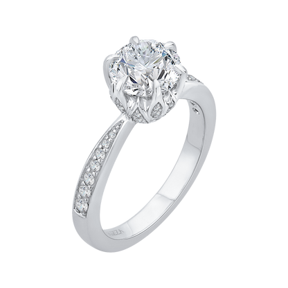 Round Diamond Floral Engagement Ring in 14K White Gold (Semi-Mount)