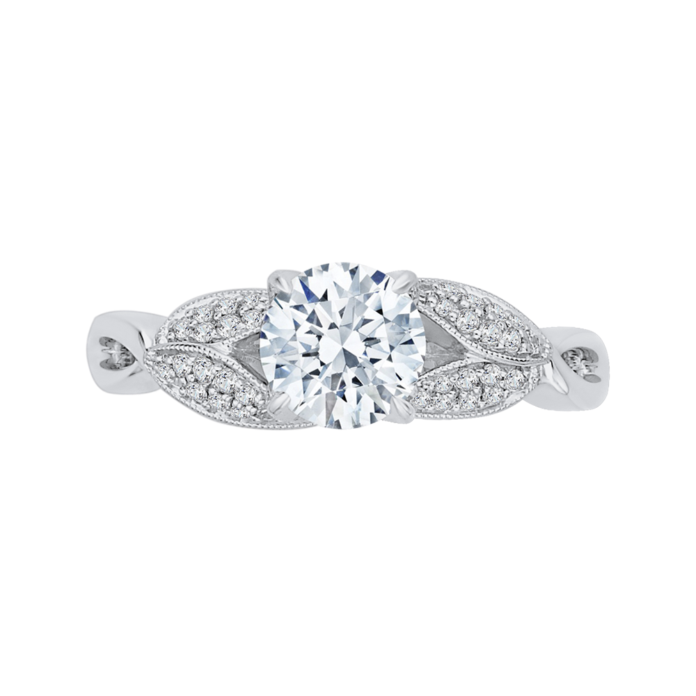 Split Shank Round Diamond Floral Engagement Ring in 14K White Gold (Semi-Mount)