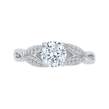 Split Shank Round Diamond Floral Engagement Ring in 14K White Gold (Semi-Mount)