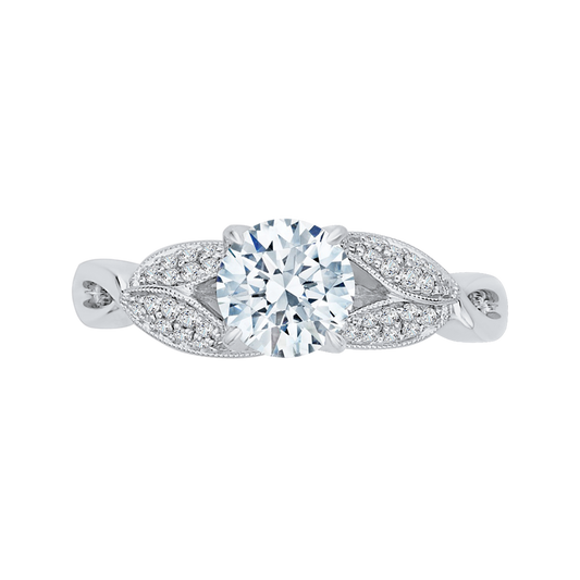 Split Shank Round Diamond Floral Engagement Ring in 14K White Gold (Semi-Mount)